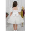 Kız Çocuk Beyaz Desenli Kabarık Elbise