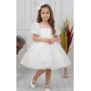 Kız Çocuk Beyaz Desenli Kabarık Elbise