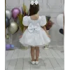 Kız Çocuk Beyaz Simli Parıltılı Dalgalı Tül Kabarık Elbise