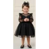 Kız Çocuk Siyah Flok Tül Kalp Detaylı Kabarık Elbise