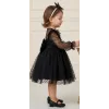 Kız Çocuk Siyah Flok Tül Kalp Detaylı Kabarık Elbise