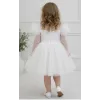 Kız Çocuk Beyaz Şeffaf Flok Pauantiyeli Kalp Detaylı Prenses Kol Detaylı Kabarık Elbise