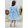 Kız Çocuk Bebe Mavisi Boncuklu Payetli Kabarık Elbise Uzun Kol