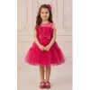 Kız Çocuk Fuşya Şeffaf Üst Ön Fiyonk Detaylı Kemerli Kabarık