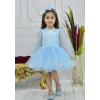 Kız Çocuk Bebe Mavisi Incili Uzun Kol Incili Kabarık Elbise