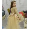 Kız Çocuk Gold Kuyruklu Boncuklu Payetli Kabarık Elbise