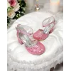 Kız Çocuk Pembe Taşlı Renk Topuklu Ayakkabı