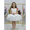 Kız Çocuk Beyaz Saten Gren Kabarık Elbise