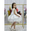 Kız Çocuk Beyaz Saten Gren Kabarık Elbise