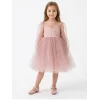 Kız Çocuk Pudra Şeffaf Üstlü Flok Tüllü Kabarık Elbise