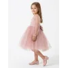Kız Çocuk Pudra Şeffaf Üstlü Flok Tüllü Kabarık Elbise