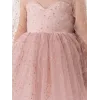 Kız Çocuk Pudra Şeffaf Üstlü Flok Tüllü Kabarık Elbise
