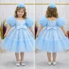 Bebe Mavisi Taşlı Boncuklu Straplez Kabarık Elbise Abiye Gelinlik
