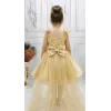 Gold Askılı Kuyruklu Taşlı Boncuklu Payetli Kabarık Elbise