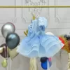 Kız Çocuk Bebe mavisi Kısa Balon Kol Taşlı Boncuklu Elbise