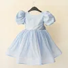 Kız Çocuk Bebe Mavisi Parıltılı Kısa Kol Kabarık Elbise