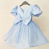 Kız Çocuk Bebe Mavisi Parıltılı Kısa Kol Kabarık Elbise