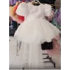 Kız Çocuk Beyaz Boncuklu Kuyruklu Abiye Elbise Gelinllk