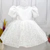 Kız Çocuk Beyaz Desenli Kabarık Elbise