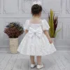 Kız Çocuk Beyaz Desenli Kabarık Elbise