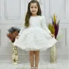 Kız Çocuk Beyaz Gül Desenli Kabarık Elbise
