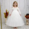 Kız Çocuk Beyaz Gül işleme Elbise Abiye Gelinlik