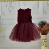 Kız Çocuk Bordo Kolsuz Parıltılı Kabarık Elbise Gelinlik Abiye