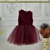 Kız Çocuk Bordo Kolsuz Parıltılı Kabarık Elbise Gelinlik Abiye