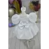 Kız Çocuk Beyaz Parıltılı Dalgalı Tül Kabarık Elbise