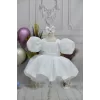 Kız Çocuk Beyaz Parıltılı Dalgalı Tül Kabarık Elbise