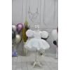 Kız Çocuk Beyaz Parıltılı Dalgalı Tül Kabarık Elbise
