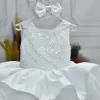 Kız Çocuk Beyaz Saten Gren Kabarık Elbise