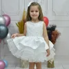 Kız Çocuk Beyaz Saten Gren Kabarık Elbise