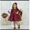 Kız Çocuk Bordo Boncuklu Düz Kol Elbise