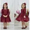 Kız Çocuk Bordo Boncuklu Düz Kol Elbise