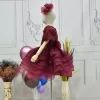 Kız Çocuk Kabarık Bordo Boncuklu Kısa Balon Kol