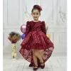 Kız Çocuk Bordo Simli Kuyruklu Kabarık Elbise Abiye