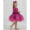 Kız Çocuk Fuşya Boncuklu Payetli Dekolteli Kabarık Elbise