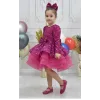 Kız Çocuk Fuşya Boncuklu Payetli Kabarık Elbise Abiye Gelinlik