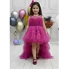Kız Çocuk Fuşya Kuyruklu Gelinlik Tam Boy Abiye
