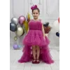 Kız Çocuk Fuşya Kuyruklu Gelinlik Tam Boy Abiye