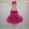 Kız Çocuk Fuşya Şeffaf Üst Ön Fiyonk Detaylı Kemerli Kabarık