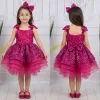 Kız Çocuk Fuşya Taşlı Boncuklu Çift Fiyonk Elbise