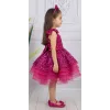 Kız Çocuk Fuşya Taşlı Boncuklu Çift Fiyonk Elbise