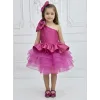 Kız Çocuk Fuşya Tek Omuz Kemer Boncuk İşleme Gren Etekli Elbise