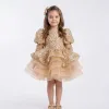 Kız Çocuk Gold Boncuklu Payetli KısaKol  Bilek kol Kabarık Elbise