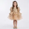 Kız Çocuk Gold Boncuklu Payetli KısaKol  Bilek kol Kabarık Elbise