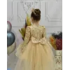 Kız Çocuk Gold Kuyruklu Boncuklu Payetli Kabarık Elbise