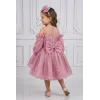 Kız Çocuk Gül Kurusu Parıltılı Üstü Tül Detaylı Kabarık Elbise