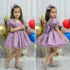 Kız Çocuk Gül kurusu Parıltıll Kalp detaylı Askılı Kol Kabarık Elbise